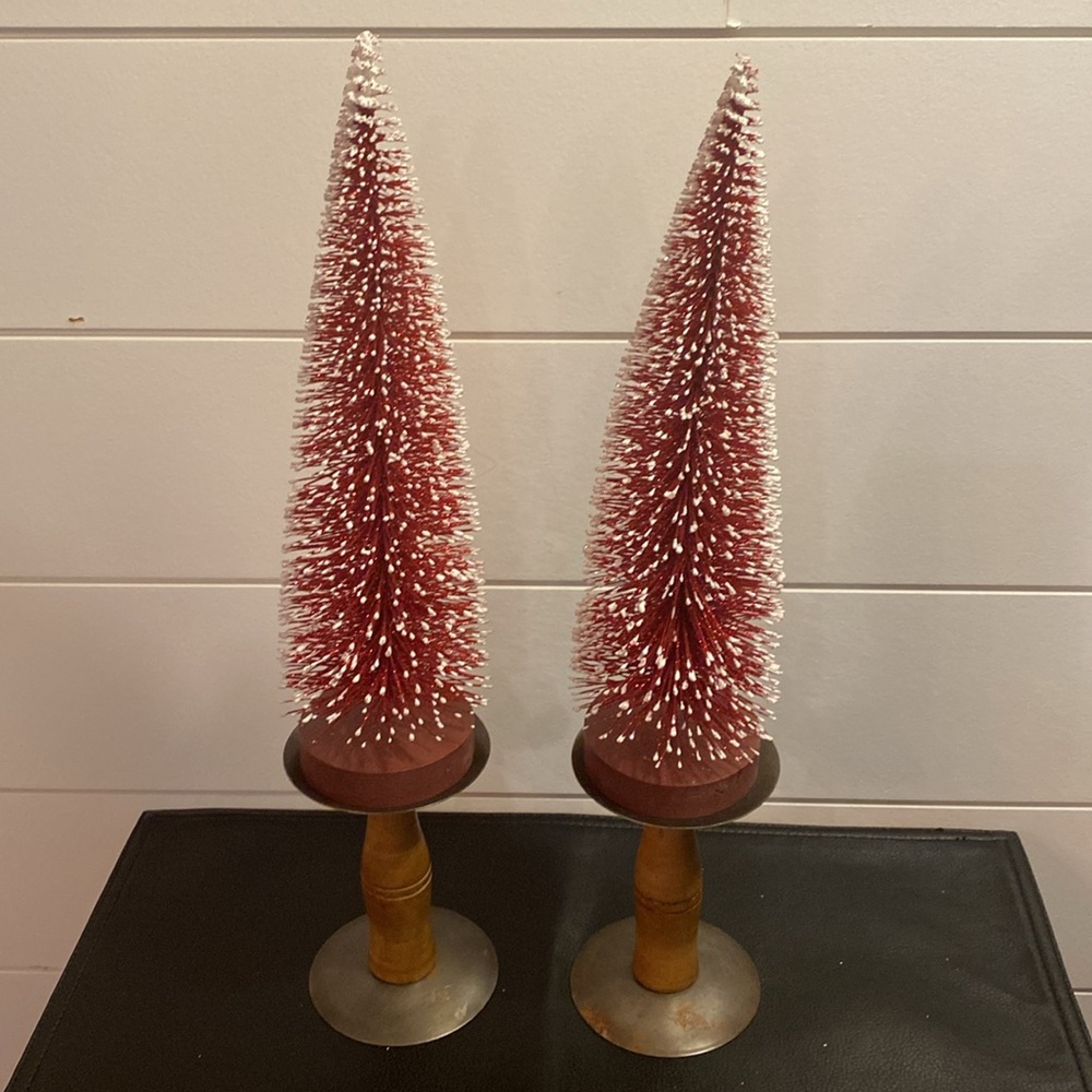 Handcrafted Wood & Metal Candle Holder Decor Set Of 2 Mid Century Modern Rustic